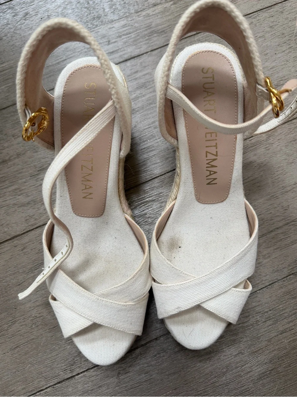Stuart Weitzman Ivory Cross-Strap Espadrille Wedges